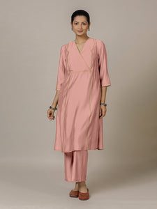 Amal x Rozaana | A Line Kurta in Sea Pink with Thread Work | Coords or Only Kurta