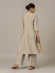 Amal x Rozaana | A Line Kurta in Oyster Grey with Thread Work | Coords or Only Kurta