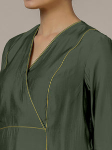 Amal x Rozaana | A Line Kurta in Pine Green with Thread Work | Coords or Only Kurta