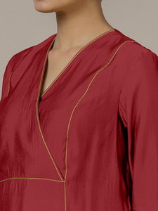 Amal x Rozaana | A Line Kurta in Scarlet Red with Thread Work | Coords or Only Kurta