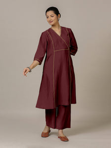 Amal x Rozaana | A Line Kurta in Deep Maroon with Thread Work | Coords or Only Kurta