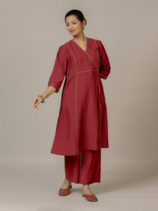 Amal x Rozaana | A Line Kurta in Scarlet Red with Thread Work | Coords or Only Kurta