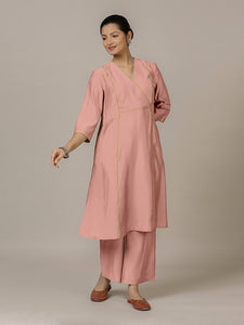 Amal x Rozaana | A Line Kurta in Sea Pink with Thread Work | Coords or Only Kurta