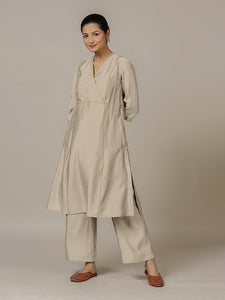 Amal x Rozaana | A Line Kurta in Oyster Grey with Thread Work | Coords or Only Kurta