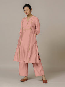 Amal x Rozaana | A Line Kurta in Sea Pink with Thread Work | Coords or Only Kurta