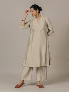 Amal x Rozaana | A Line Kurta in Oyster Grey with Thread Work | Coords or Only Kurta