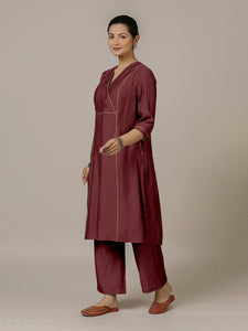 Amal x Rozaana | A Line Kurta in Deep Maroon with Thread Work | Coords or Only Kurta