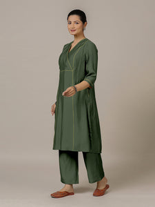 Amal x Rozaana | A Line Kurta in Pine Green with Thread Work | Coords or Only Kurta