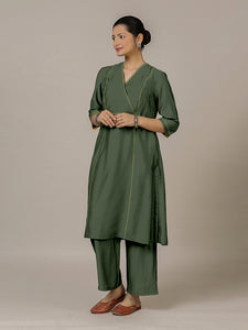 Amal x Rozaana | A Line Kurta in Pine Green with Thread Work | Coords or Only Kurta