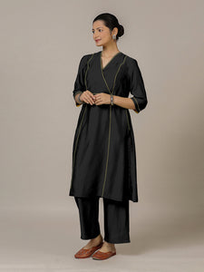 Amal x Rozaana | A Line Kurta in Raven Black with Thread Work | Coords or Only Kurta