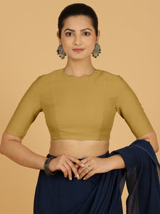 Amisha x Rozaana | Elbow Sleeves Saree Blouse in Dijon Mustard