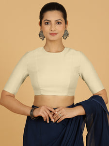 Amisha x Rozaana | Elbow Sleeves Saree Blouse in Ivory