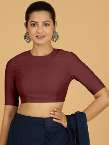 Amisha x Rozaana | Elbow Sleeves Saree Blouse in Deep Maroon