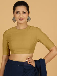 Amisha x Rozaana | Elbow Sleeves Saree Blouse in Dijon Mustard