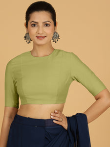 Amisha x Rozaana | Elbow Sleeves Saree Blouse in Pista Green