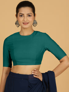 Amisha x Rozaana | Elbow Sleeves Saree Blouse in Peacock Green