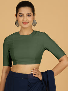 Amisha x Rozaana | Elbow Sleeves Saree Blouse in Pine Green