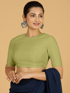 Amisha x Rozaana | Elbow Sleeves Saree Blouse in Pista Green