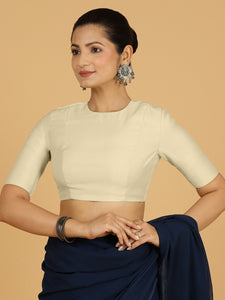 Amisha x Rozaana | Elbow Sleeves Saree Blouse in Ivory