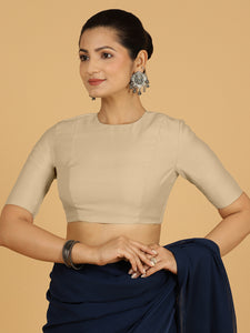 Amisha x Rozaana | Elbow Sleeves Saree Blouse in Oyster Grey