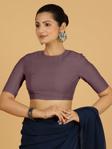 Amisha x Rozaana | Elbow Sleeves Saree Blouse in Purple Mauve