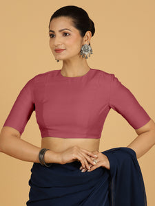 Amisha x Rozaana | Elbow Sleeves Saree Blouse in Rose Pink