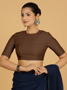 Amisha x Rozaana | Elbow Sleeves Saree Blouse in Walnut Brown