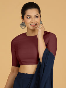 Amisha x Rozaana | Elbow Sleeves Saree Blouse in Deep Maroon