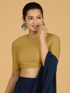 Amisha x Rozaana | Elbow Sleeves Saree Blouse in Dijon Mustard