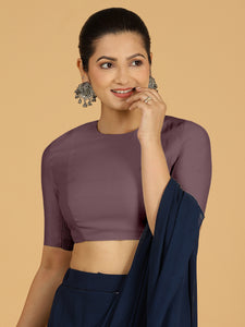 Amisha x Rozaana | Elbow Sleeves Saree Blouse in Purple Mauve