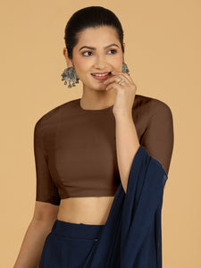 Amisha x Rozaana | Elbow Sleeves Saree Blouse in Walnut Brown