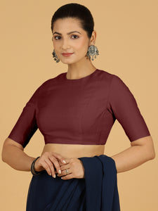 Amisha x Rozaana | Elbow Sleeves Saree Blouse in Deep Maroon