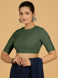 Amisha x Rozaana | Elbow Sleeves Saree Blouse in Pine Green