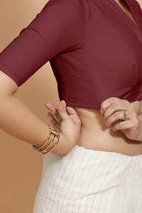 Ananya x Rozaana | Round Neck Royal Maroon Plain Cotton Saree Blouse