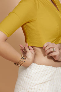 Ananya x Rozaana | Round Neck Sunny Yellow Plain Cotton Saree Blouse