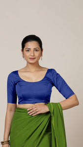  Anisha x Rozaana | Elbow Sleeves Saree Blouse in Cobalt Blue_6