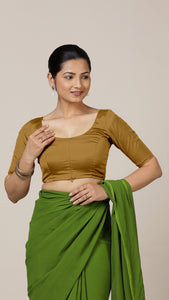  Anisha x Rozaana | Elbow Sleeves Saree Blouse in Bronze Gold_6