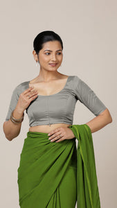  Anisha x Rozaana | Elbow Sleeves Saree Blouse in Grey_7