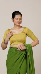  Anisha x Rozaana | Elbow Sleeves Saree Blouse in Lemon Yellow_7