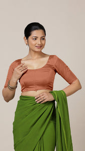  Anisha x Rozaana | Elbow Sleeves Saree Blouse in Metallic Copper_7