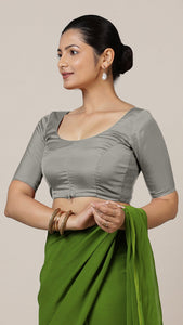 Anisha x Rozaana | Elbow Sleeves Saree Blouse in Grey