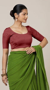 Anisha x Rozaana | Elbow Sleeves Saree Blouse in Auburn Red