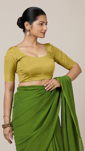  Anisha x Rozaana | Elbow Sleeves Saree Blouse in Lemon Yellow_1