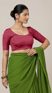 Anisha x Rozaana | Elbow Sleeves Saree Blouse in Rani Pink