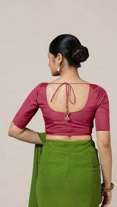  Anisha x Rozaana | Elbow Sleeves Saree Blouse in Rani Pink_2