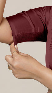  Anisha x Rozaana | Elbow Sleeves Saree Blouse in Burgundy_5