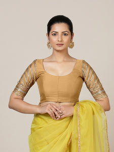 Anisha x Tyohaar | Elbow Sleeves Saree Blouse in Gold