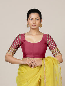 Anisha x Tyohaar | Elbow Sleeves Saree Blouse in Rani Pink