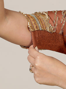 Anisha x Tyohaar | Elbow Sleeves Saree Blouse in Metallic Copper