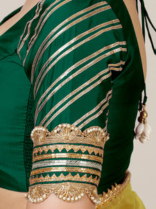 Anisha x Tyohaar | Elbow Sleeves Saree Blouse in Bottle Green